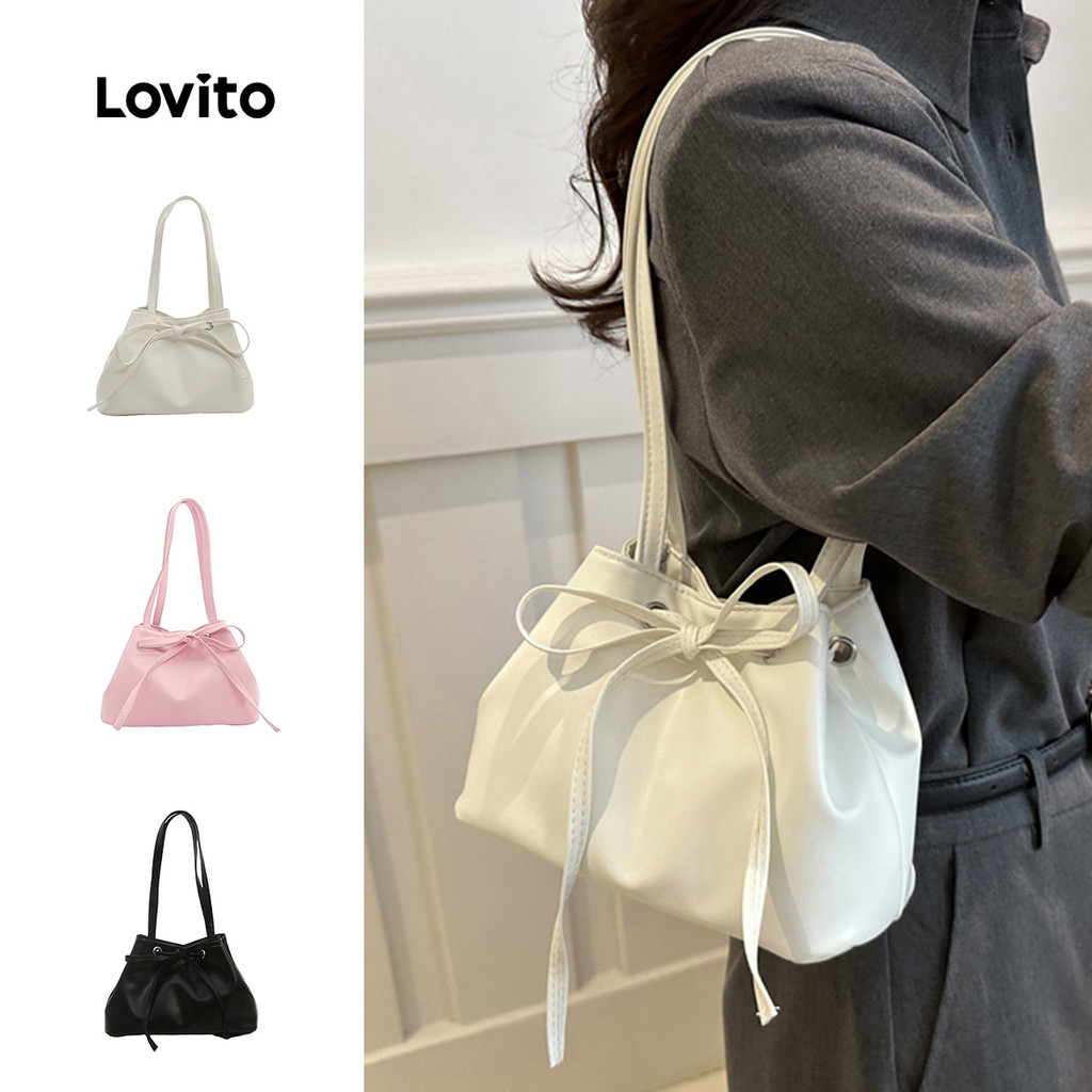 Lovito  Bolsa de Ombro Pequena Feminina Casual com Cordão. LFA110084 em Oferta na Shopee