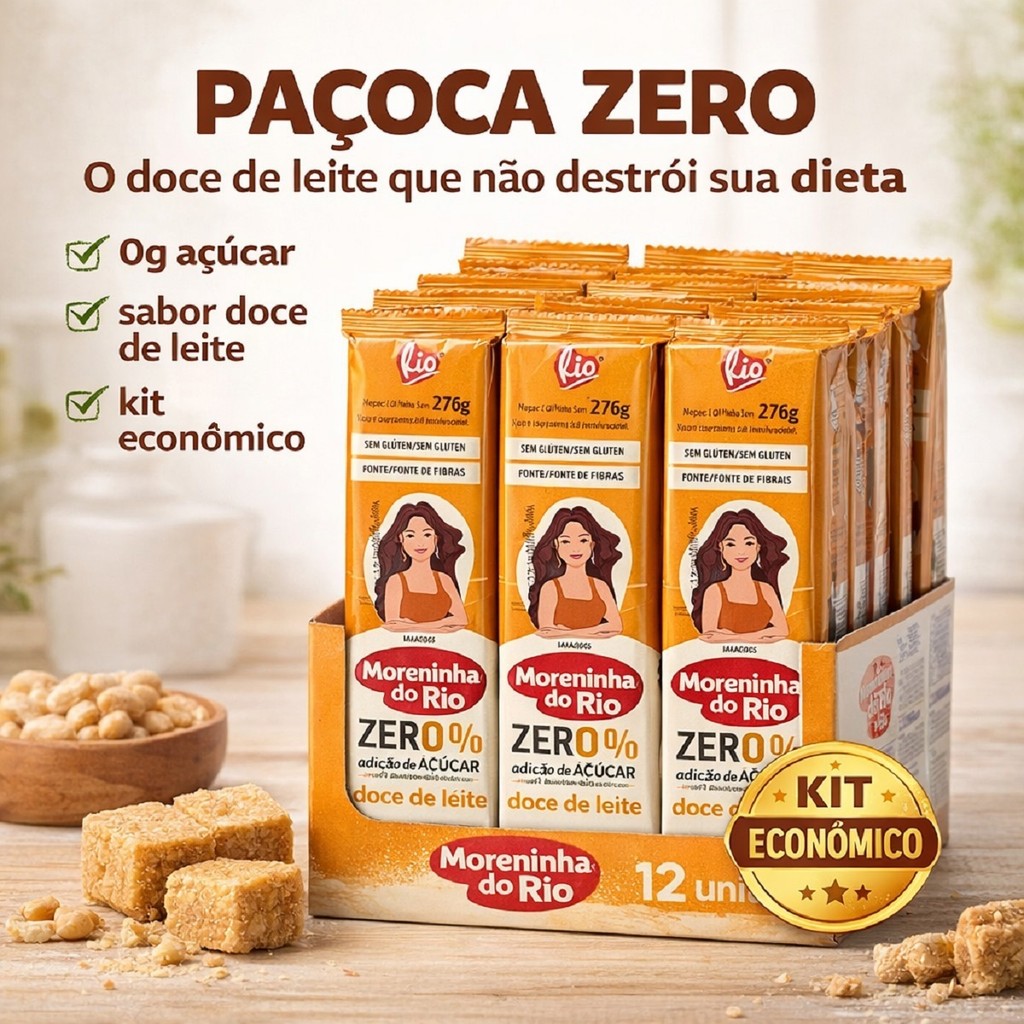 Kit 12 Paçoca zero açucar Moreninha rio sabor doce de leite