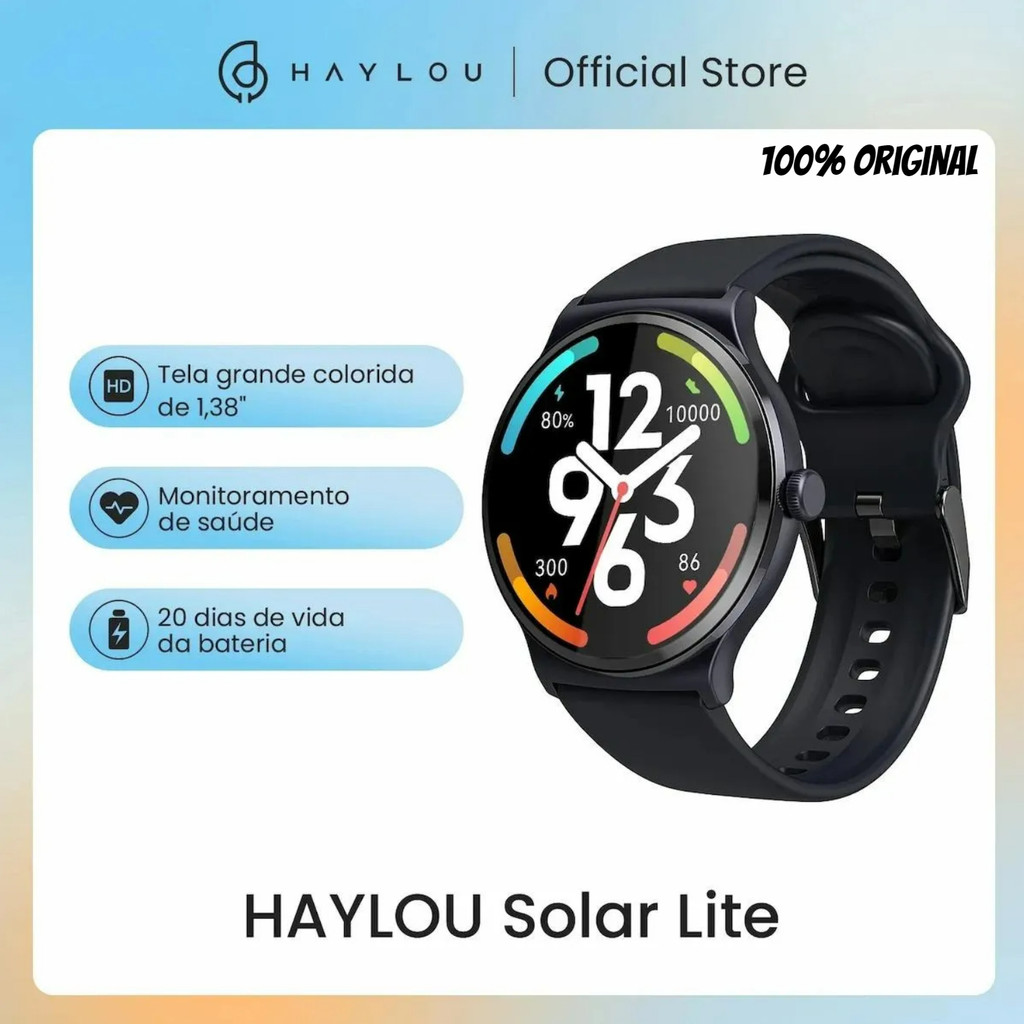 Relógio Smartwatch Haylou Solar Lite – Tela 1.38", Bluetooth 5.3 IP68(ORIGINAL)Promoção