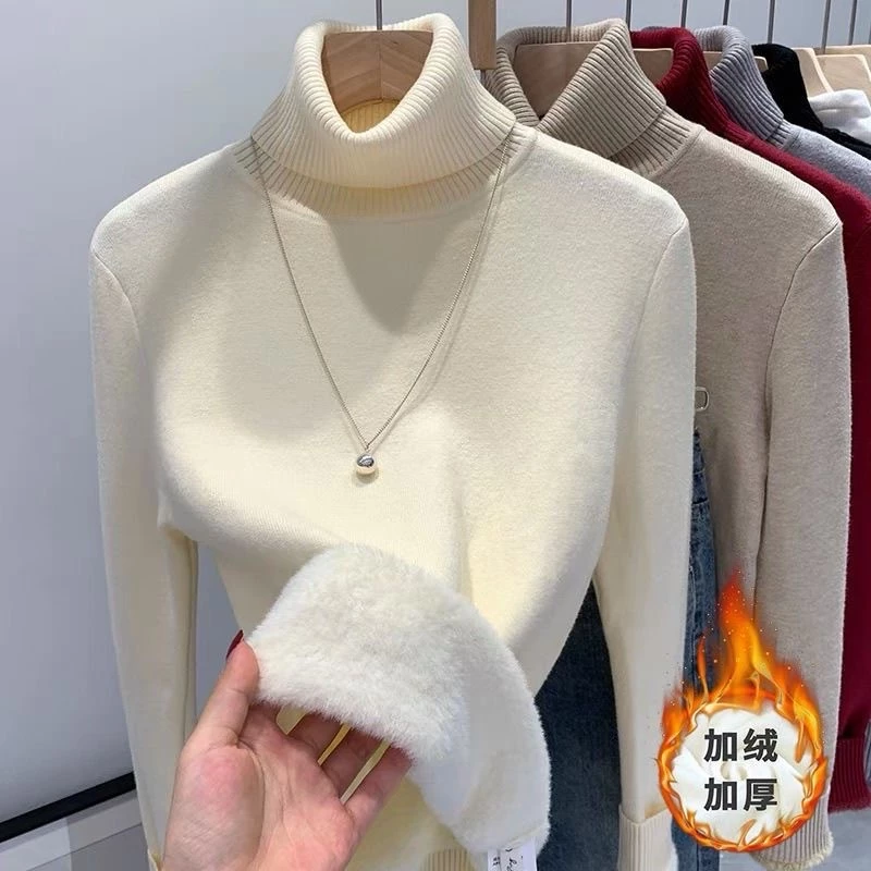 Novo Outono E Inverno Suéter Grosso De Lã Com Gola Alta – Roupa Interna Quente Feminina