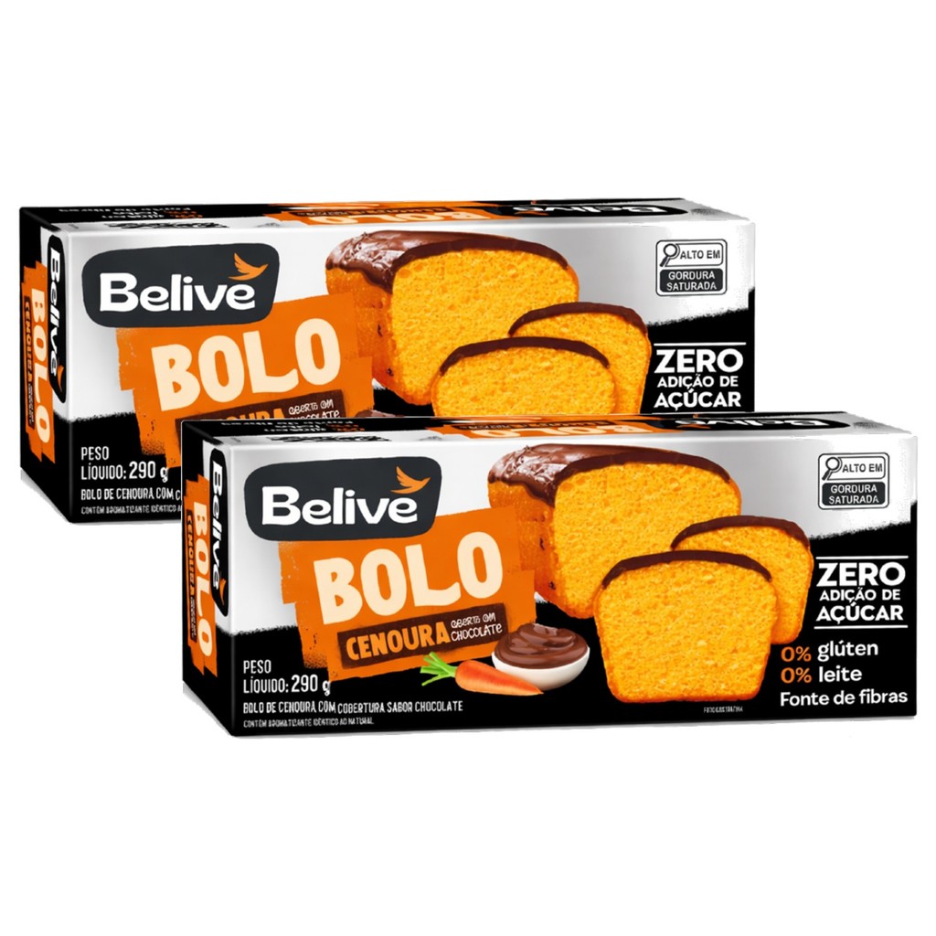 Kit 2 Bolo de Cenoura c/ Chocolate S/ Gluten BELIVE 290g