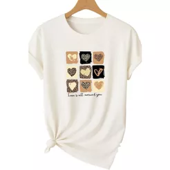 Camiseta Feminino Coração Tshirt 100% Algodão Camiseta Casual Gola Redonda