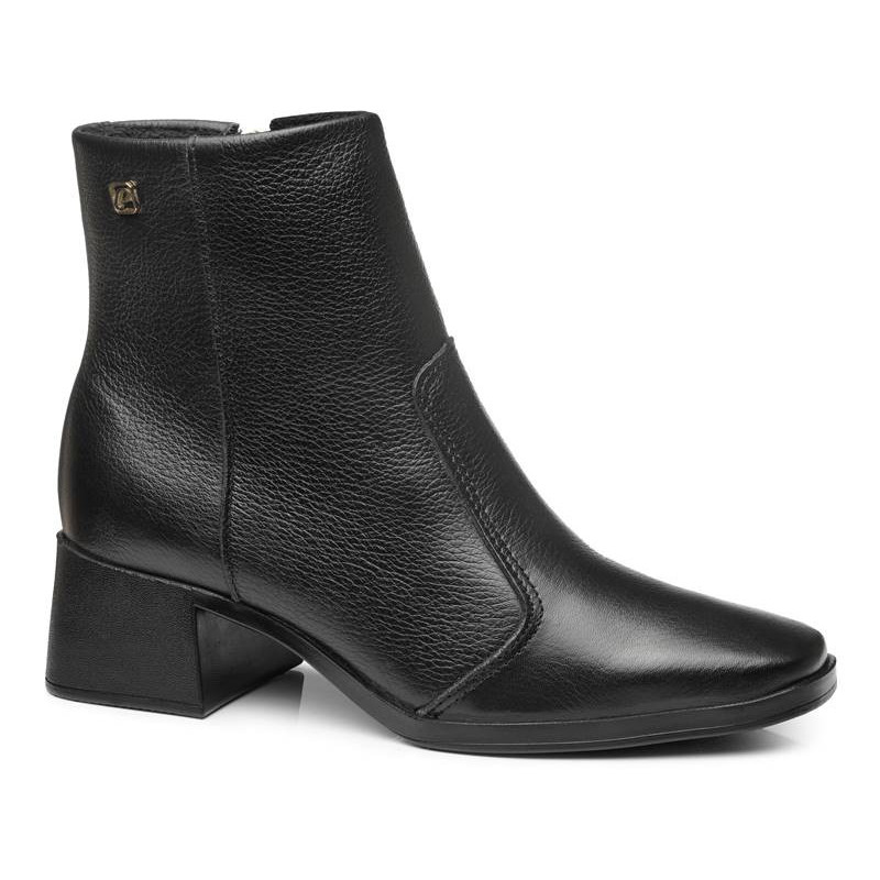 Bota Coturno Feminina Pegada Couro Salto Bloco Cano Baixo Ziper Conforto Forrada