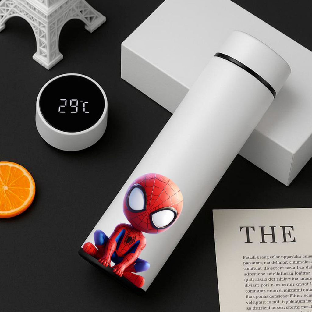 Garrafa Térmica Inox Homem Aranha 500Ml Com Termometro Led Digital Aranha Criança