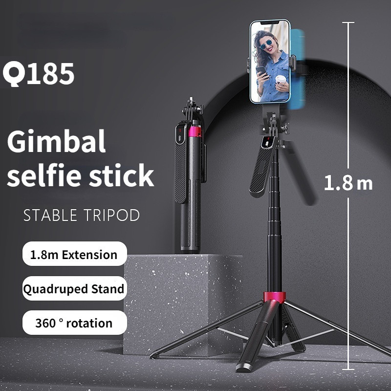 Gimbal Q185 Estabilizador + Selfie Stick Tripé 1.8m Sem Fio | Para Celular, GoPro e Câmeras de Ação