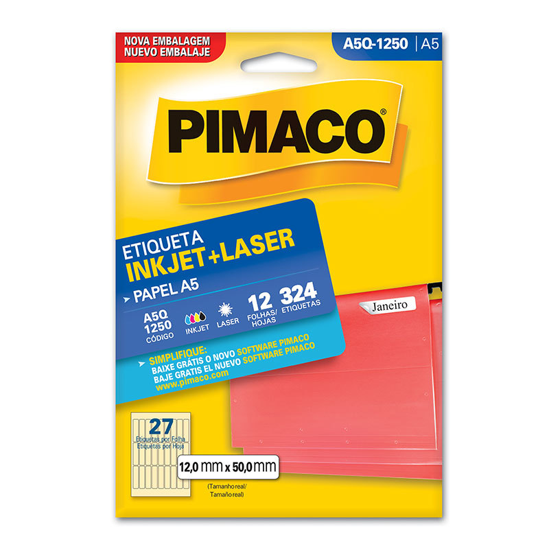 Etiqueta inkjet/laser A5Q1250 com 12 folhas Pimaco