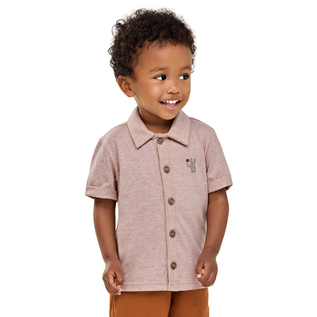 Camisa Infantil Menino Malha Mescla Elian Marrom em Oferta na Shopee