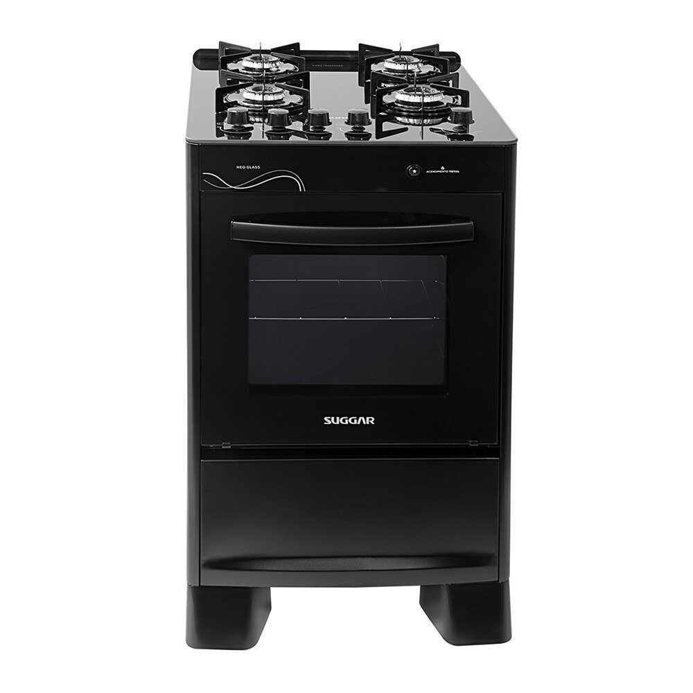 Fogão a Gás 4 Bocas Suggar Neo Glass 4 Queimadores Bivolt Preto