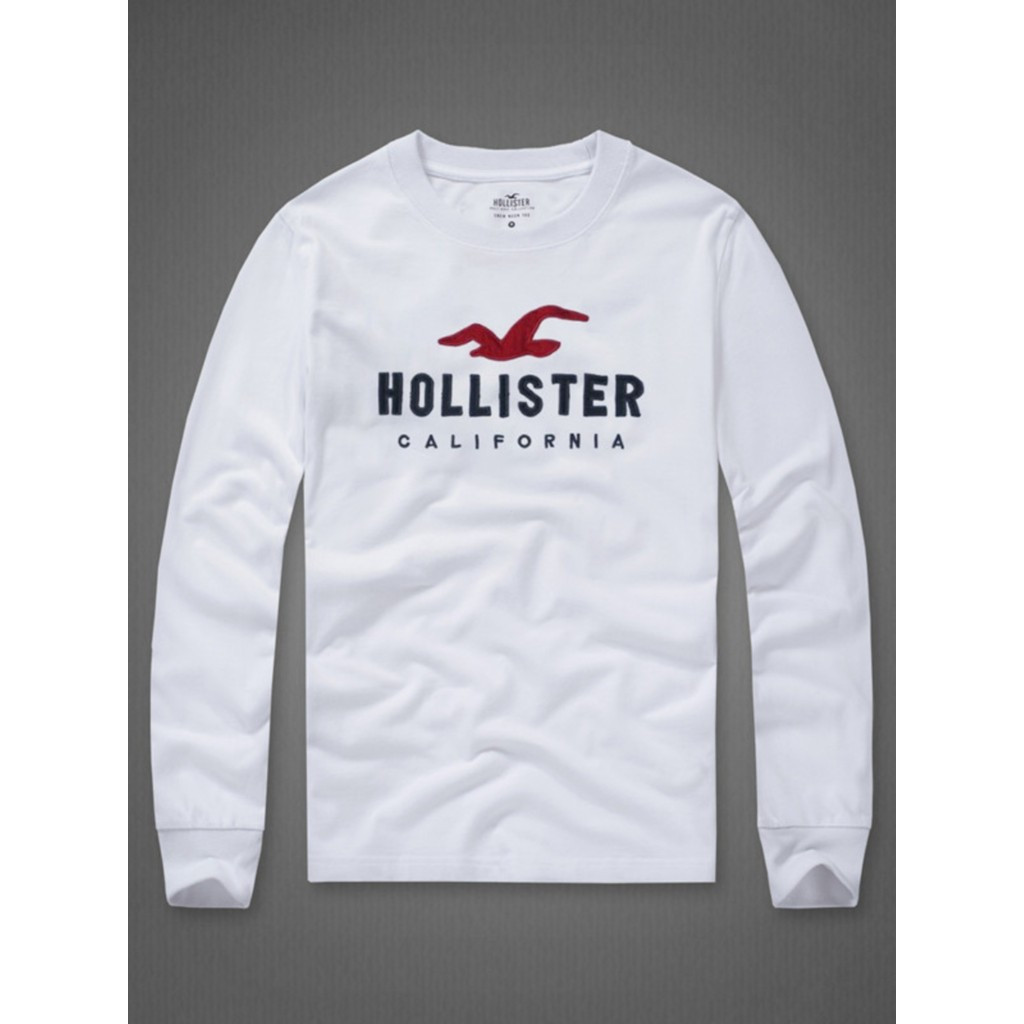 Camiseta Casual de Manga Longa com Decote Redondo para Homens Holister, Camiseta Simples hco 4ORZ