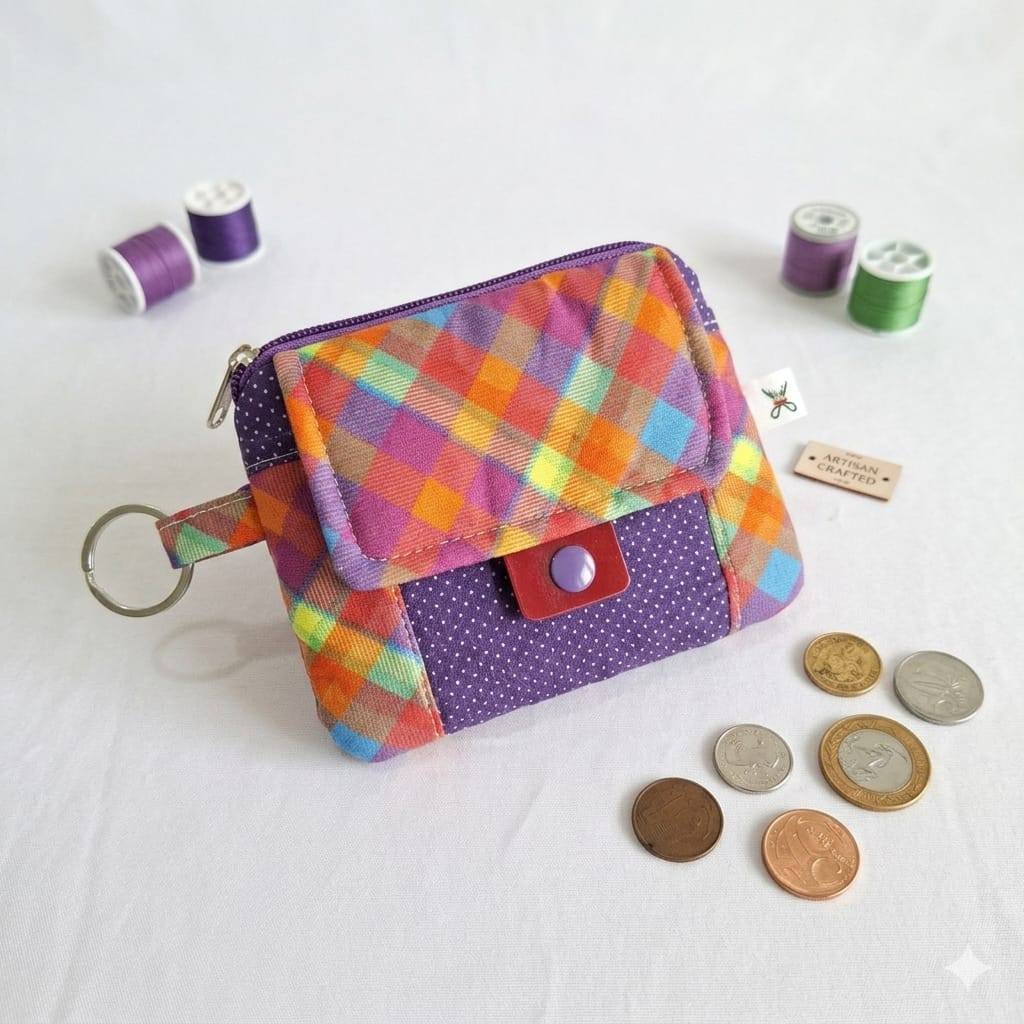 Carteira Feminina Mini Bella Artesanal em tecido de algodão compacta e prática - Porta cartões, Moedas e Documentos