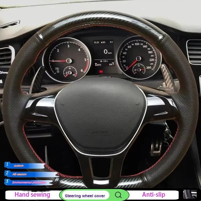 Couro De Fibra De Carbono Preto Para Volkswagen VW Golf 7 GTI R MK7 Polo 2015 2016 Acessórios Carro Capa De Volante Peça