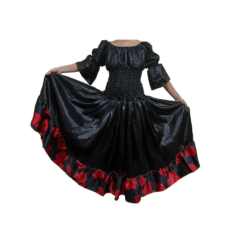 conjunto Roupa Pombagira saia rodada corpete cetim preto umbanda candomble