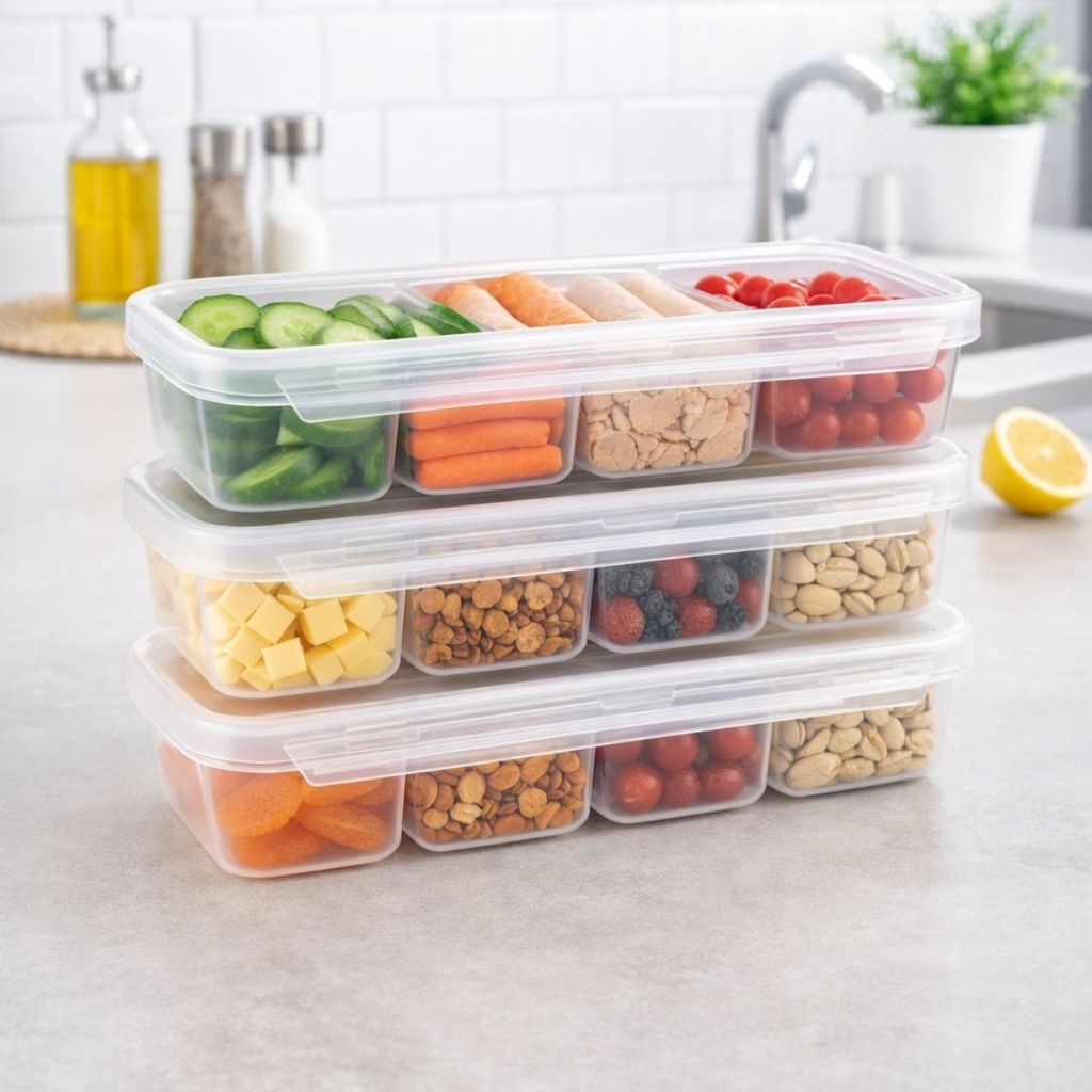 Kit 3 Potes Organizadores Transparentes Divisórias Hermético Alimentos Plástico Cozinha Geladeira