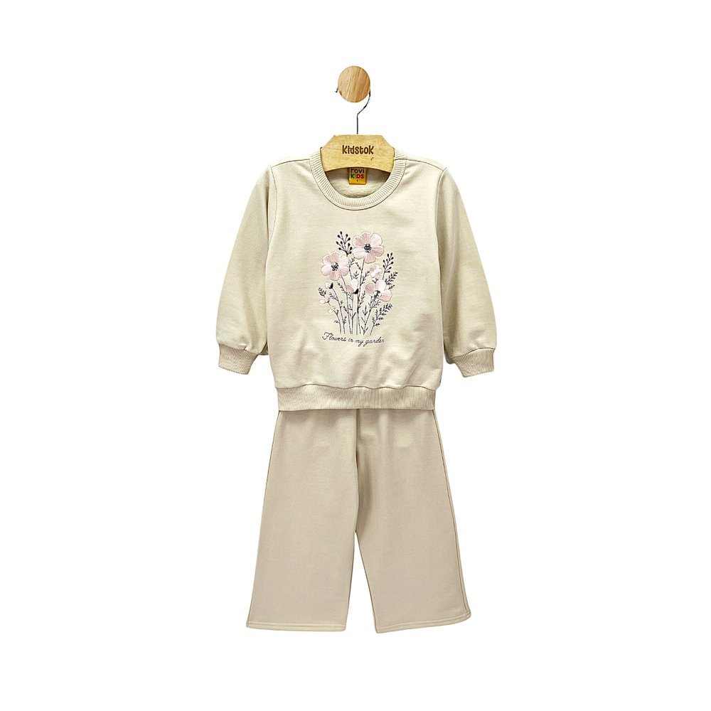 Conjunto Menina Moletom Blusão e Calça Wide Leg Flores - Rovitex