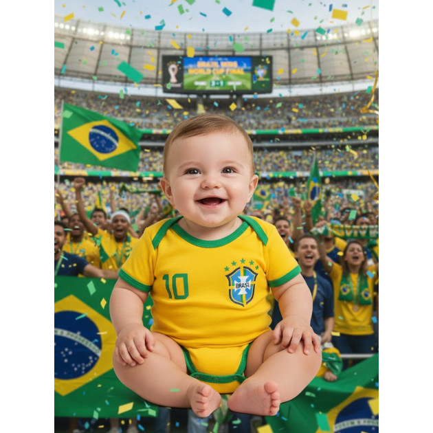 Body Infantil Bebê Temático Camisa Brasileira Menino Menina Mesversário Futebol Promoção