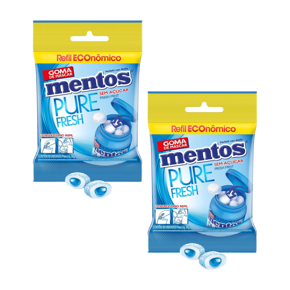 Kit com 2x Chiclete Mentos Refil Pure Fresh 56gr Sabor: Fresh Mint