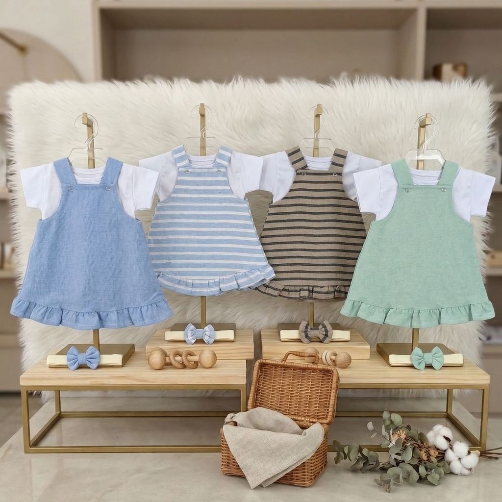 4 Conjuntos Bebê Menina Jardineira + Camiseta Algodão + Tiara Luxo 6 Meses Premium