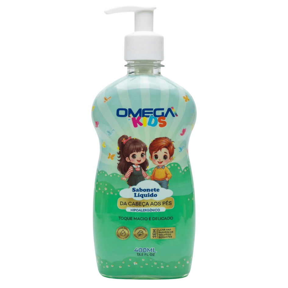 Sabonete Líquido Infantil Glicerinado Cabeça aos Pés 400ml Omega Kids