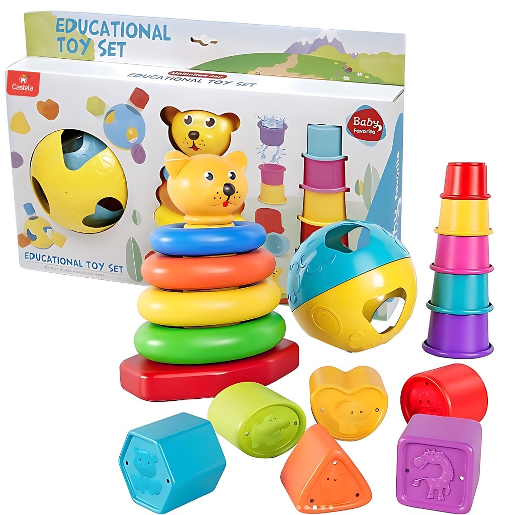 Brinquedo de Encaixar e Empilhar Blocos Infantil 19 Peças Colorido Castela