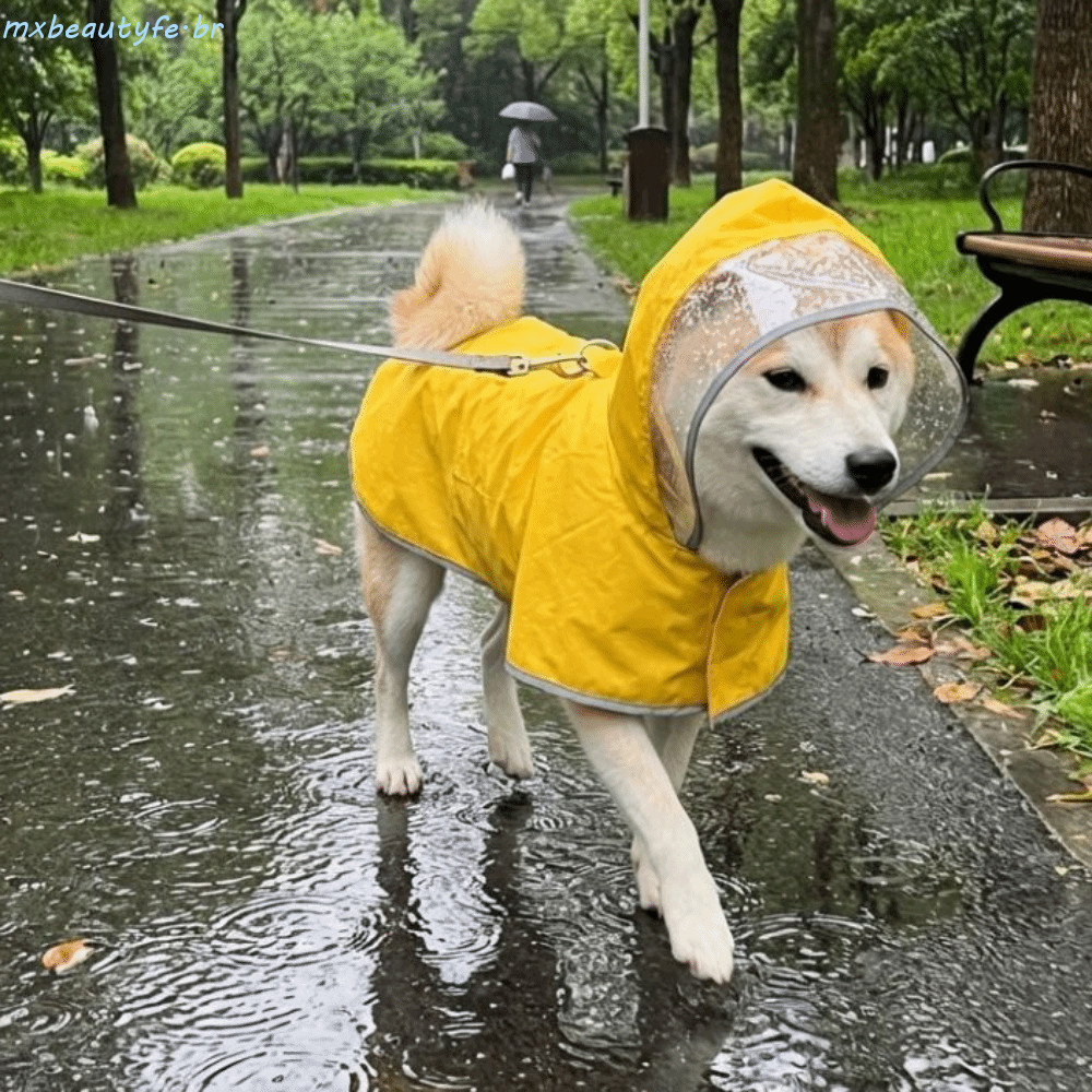 Capa De Chuva Com Capuz Para Cachorro MXBEAUTYFE , Impermeável Listras Reflexivas De Cobertura Total , Resistente À Suje