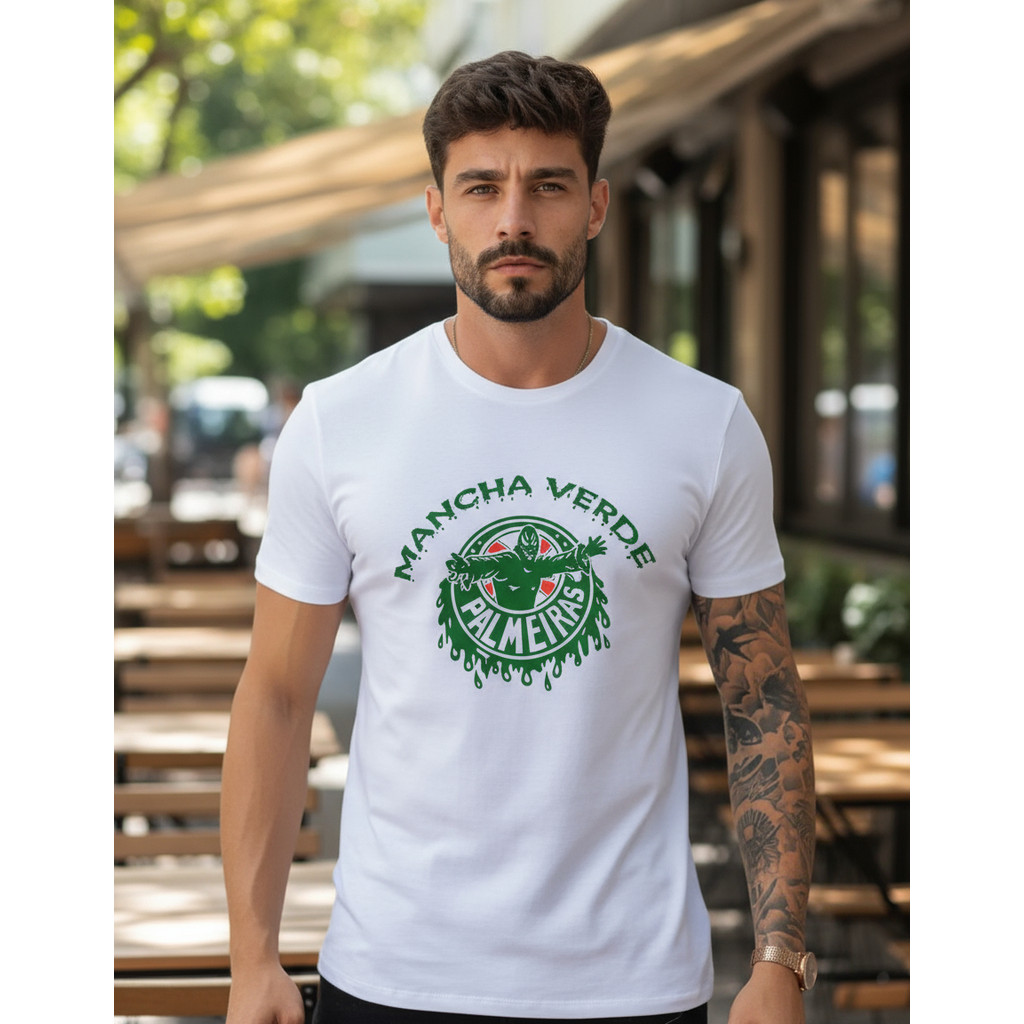 Camiseta Mancha Verde Masculina Algodão Camisa Torcida