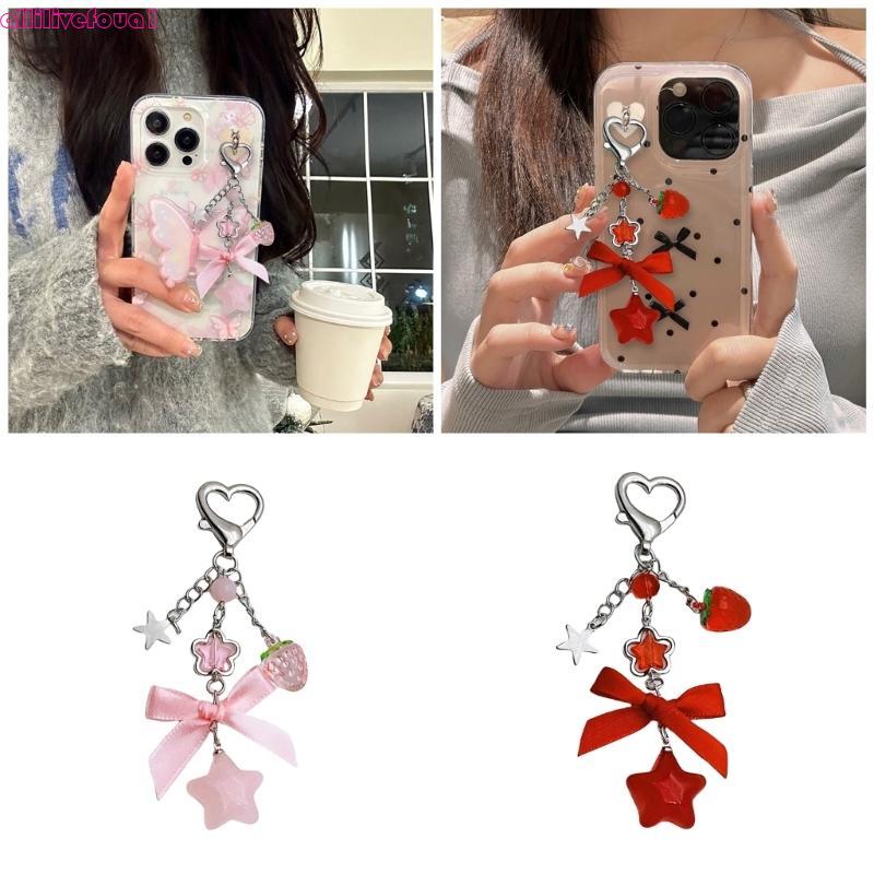allilivefoua1 Morango Chaveiro Estrela Bolsa Pingente Bowknot Chave Joias