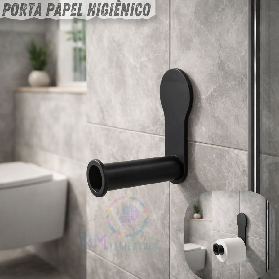 Porta Papel Higiênico Suporte de Papel Para Banheiro Preto