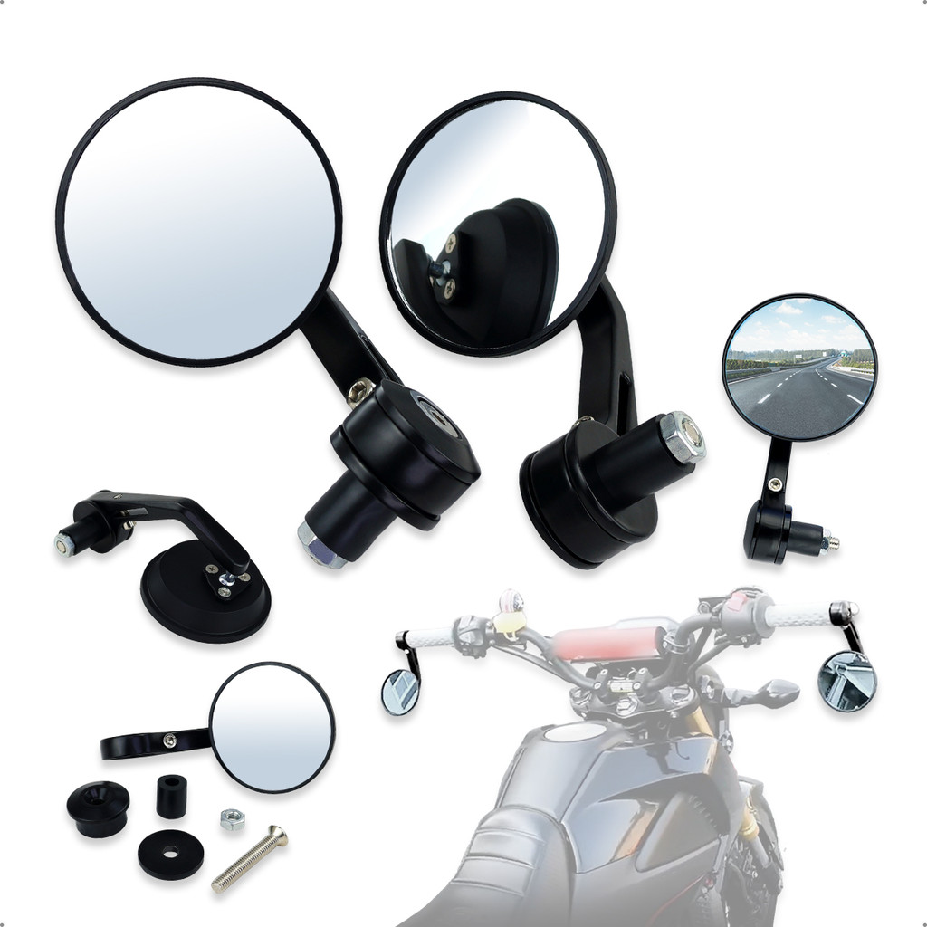 Retrovisores Moto Custom retro Esportiva Alumínio Preto Ponta Guidão Pequeno Rotação 360