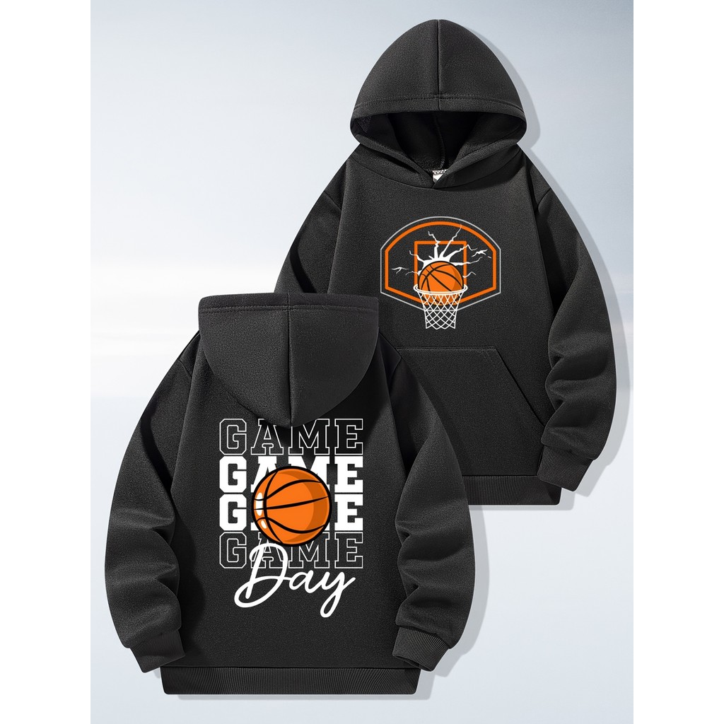Moletom da Moda para Meninos, Estampa Casual e Descolada de Basquete e Letras para Crianças, Elegante e Versátil - Mini