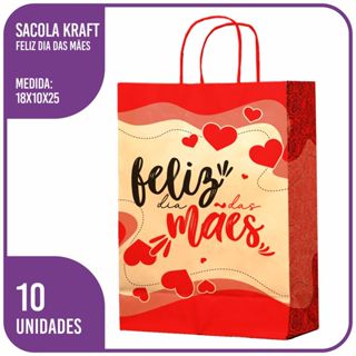 Sacola Kraft Feliz Dia das Mães (PP) 18x10x25 - (10 Unidades) em Oferta na Shopee