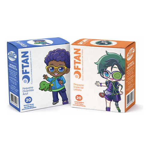 Kit Tampão Protetor Ocular Infantil Oftam Azul E Smiles 40un