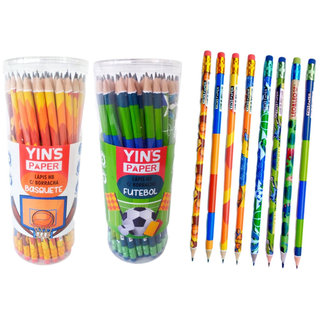YP8230P - Kit Lápis de Escrever Escolar Preto HB Esportes Futebol Basquete com Borracha Yins em Oferta na Shopee