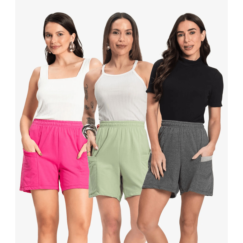 Kit 3 Shorts Femininos Moletinho Infinita Cor Sortido em Oferta na Shopee