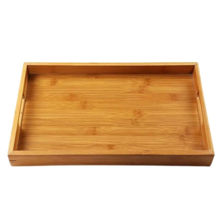 Bandeja Retangular De Bambu 40 x 30cm Alça Reta Decorativo Servir Café Da Manhã