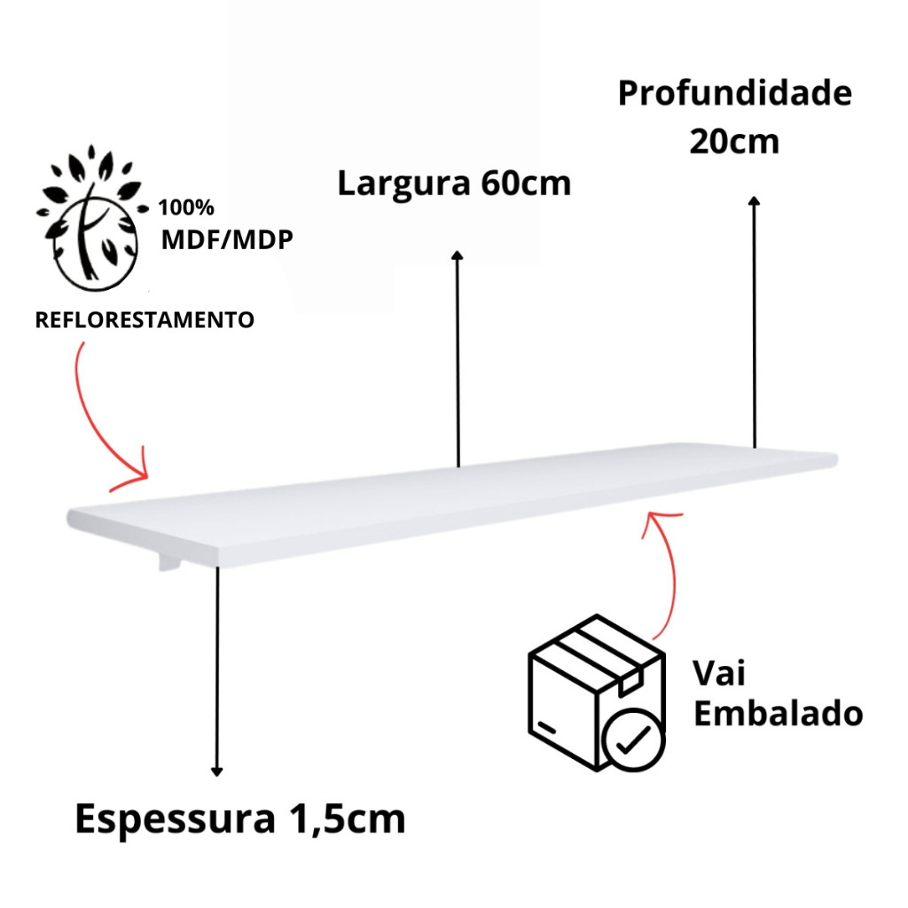 Kit Prateleiras 100x20cm Mdf Suporte Resistente Quarto Sala Banheiro Cozinha Parede Decoração Escritório, Rack