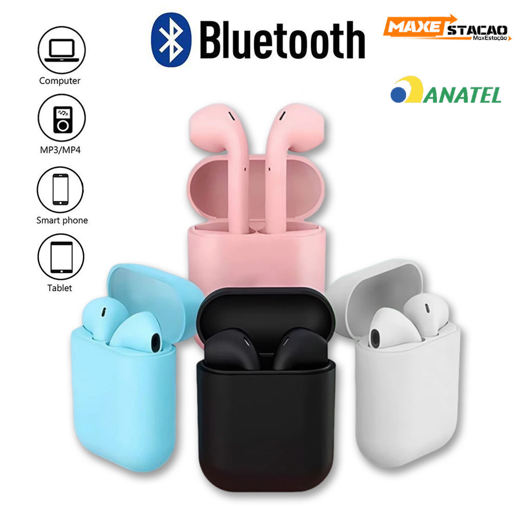 Fone de ouvido intra-auricular Bluetooth i12 TWS sem fio Macaron