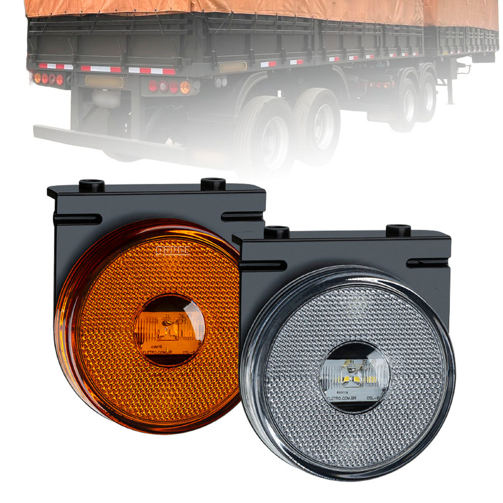 Kit 50 Lanterna Lateral Redonda Carreta Randon Caminhão Bau Sinaleira Com Suporte 85mm 3 Leds Bivolt