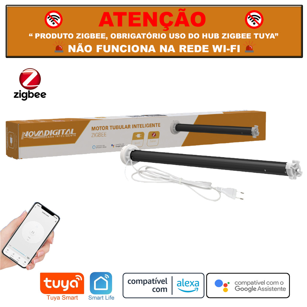 Motor Tubular Inteligente Zigbee Para Persianas de Rolo até 5kg Tuya Nova Digital Integração Alexa