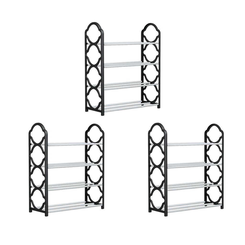 Kit 3 Estante Organizador Calçados Sapatos Apartamento Sapateira Multiuso 4 Andares Black Lavanderia