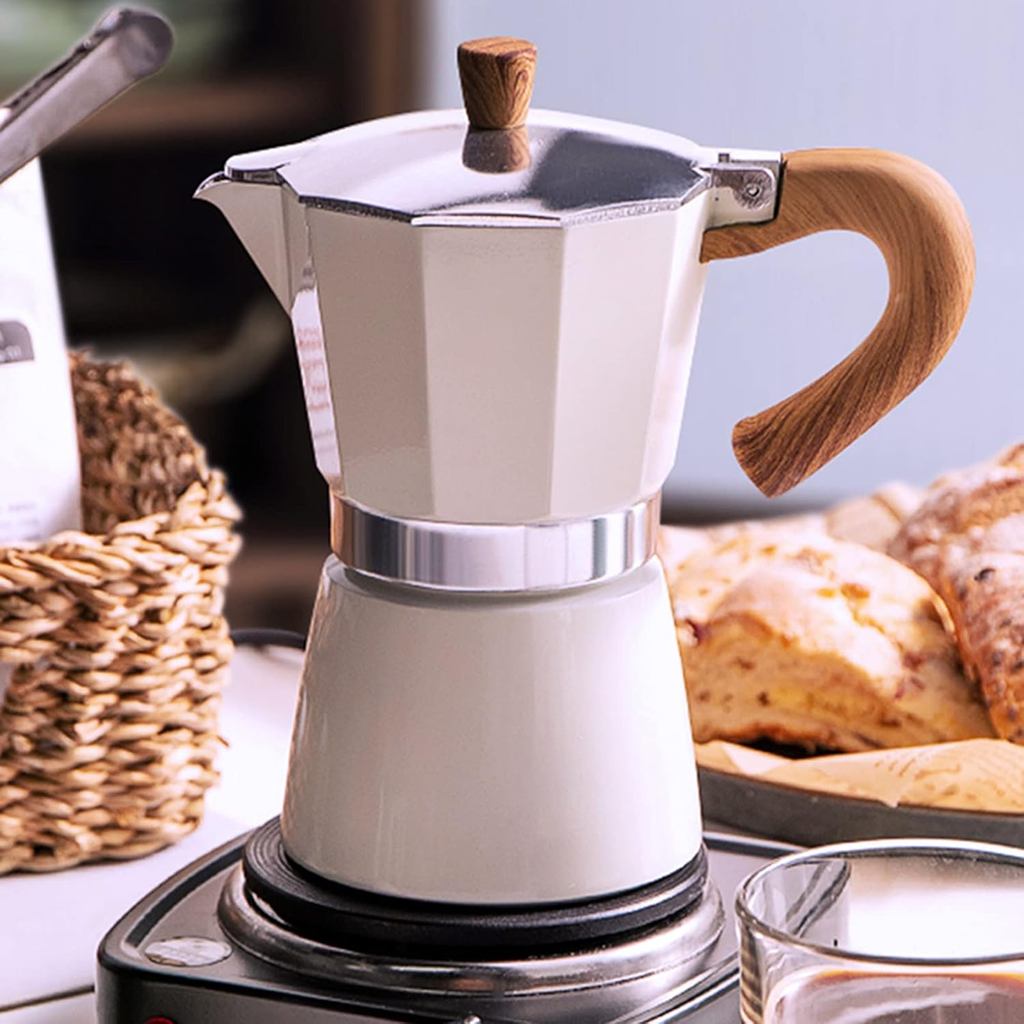 Cafeteira, Cafeteira Italiana Moka 6 xícaras/10 OZ Cafeteira de Fogão para Gás ou Elétrica Cafeteira Manual de Cerâmica 