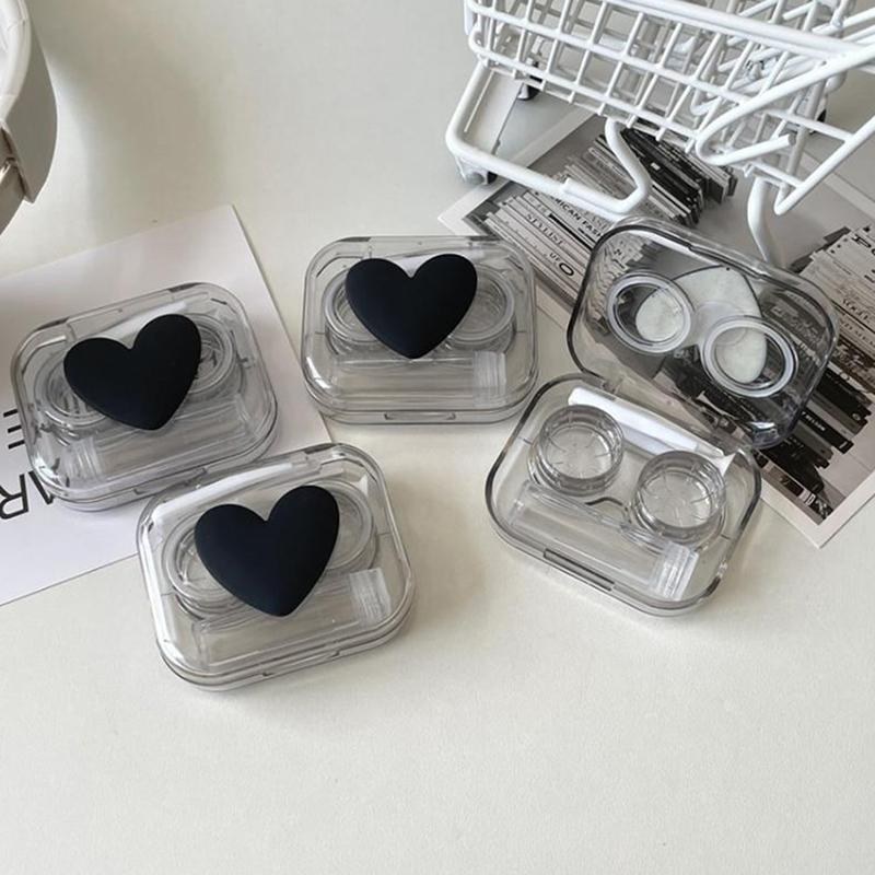 Finegoodwell5 Estojos Para Lentes De Contato Rosa Transparente Amor Arco Estojo Menina Portátil Beleza Pupila Caixa Arma