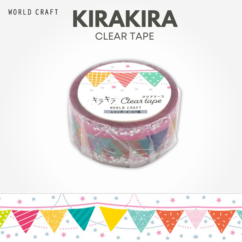 WORLD CRAFT KIRAKIRA Clear Tape - Rainbow Aurora Foil, Flag KCT20-013