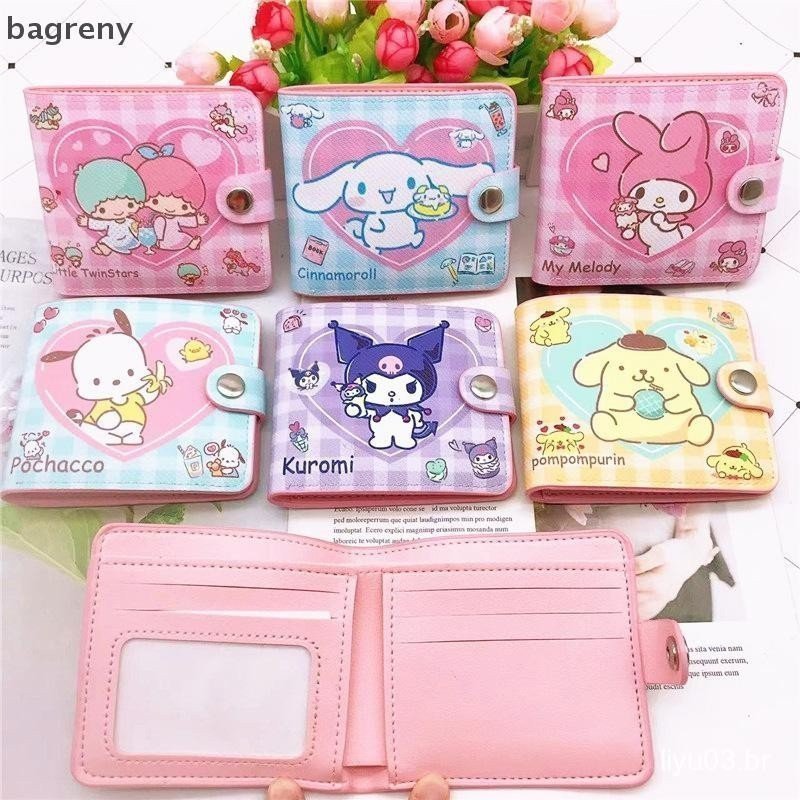 [bagreny] Bolsa De Impressão Kuromi Cinnamoroll Fofa De Desenho Animado Carteira De Couro Dobrada Para Meninas Porta-Car