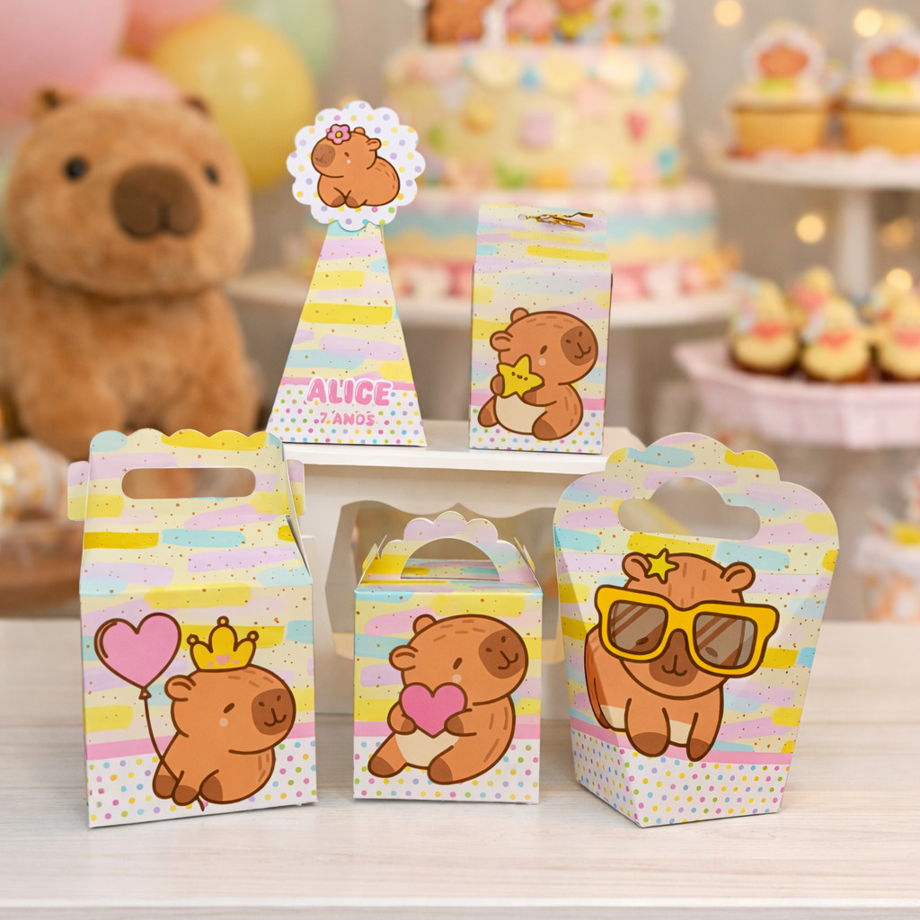 Lembrancinha Capivara Baby Cute Kit Festa de Aniversário Infantil Personalizados Caixinhas Decoração