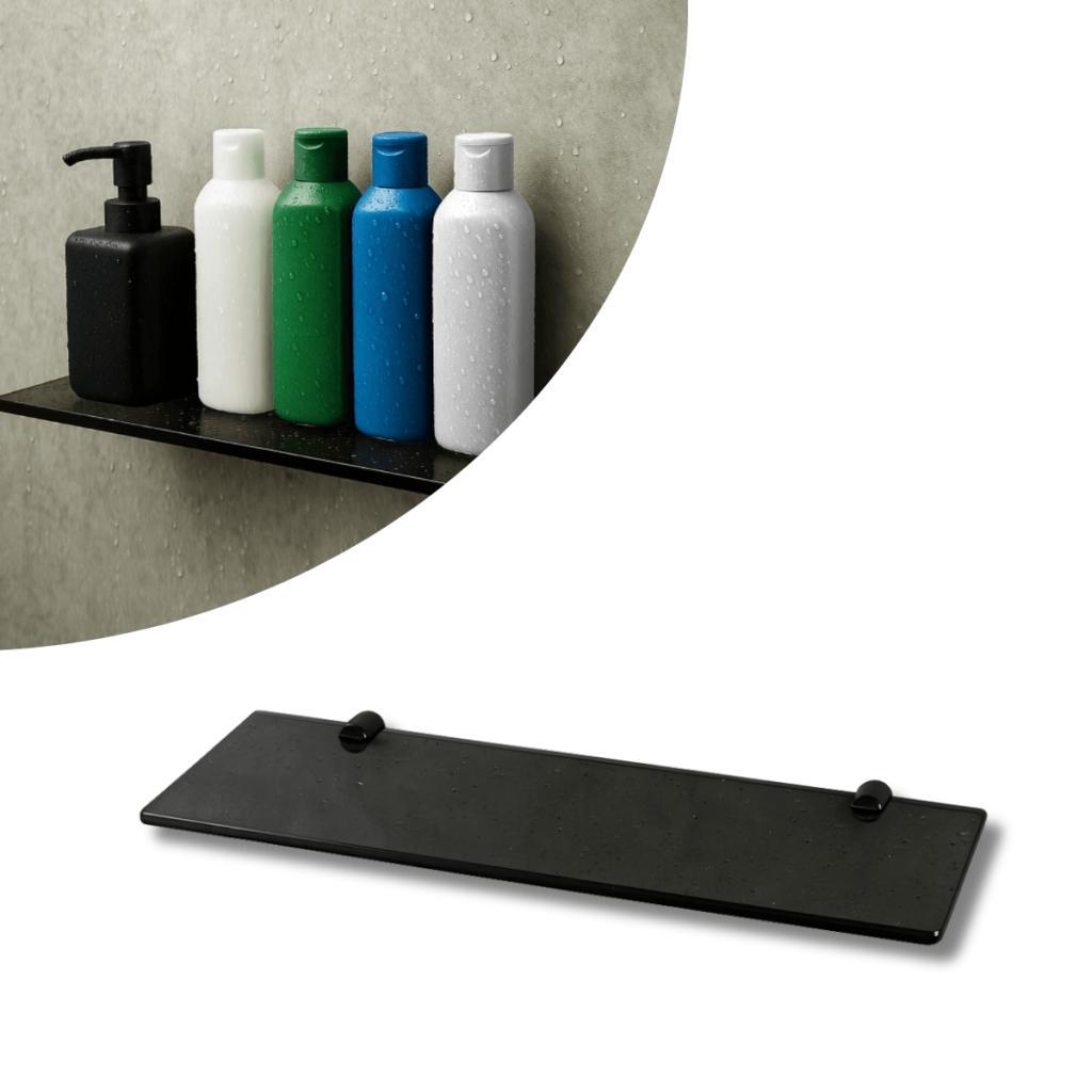 Prateleira de Vidro Porta Objetos 30cm VIdro Fumê com FIxação Dupla Preta Porta Shampoo Reto em Oferta na Shopee