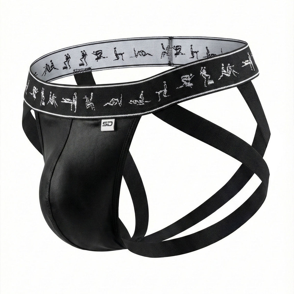Cueca Jockstrap Preta Faixa Dupla Cirrê Sexy Elástico Largo Temático Ajustável 38 ao 46