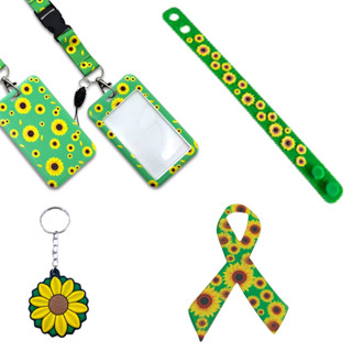 Crachá Girassol + Cordão, Acompanha Pulseira, Adesivo e Chaveiro - Identificação para Doenças Ocultas kit com 5 Peças em Oferta na Shopee