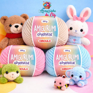 Fio Amigurumi Chenille Circulo 100g - 110m, 100% poliéster, ideal para crochê, macio e resistente. em Oferta na Shopee