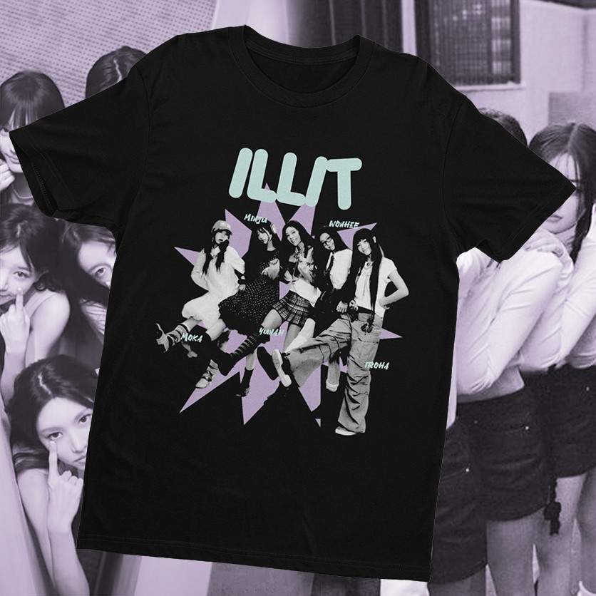 Camiseta ILLIT Grupo Kpop Wonhee Minju Iroha 100% Algodão em Oferta na Shopee