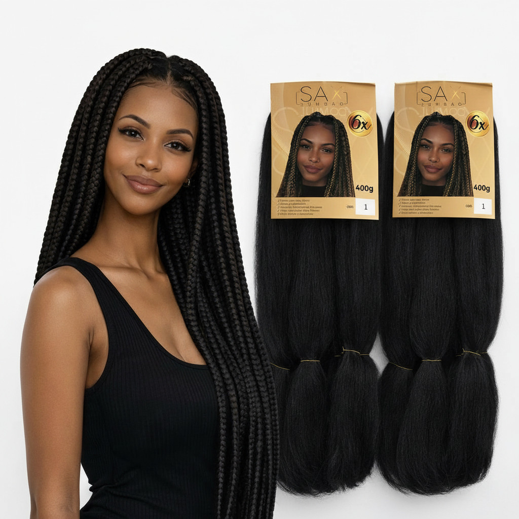 Kit 2 Pacotes Cabelo Jumbão Sax Trança 400g  Organico 6 mechas 126cm em Oferta na Shopee